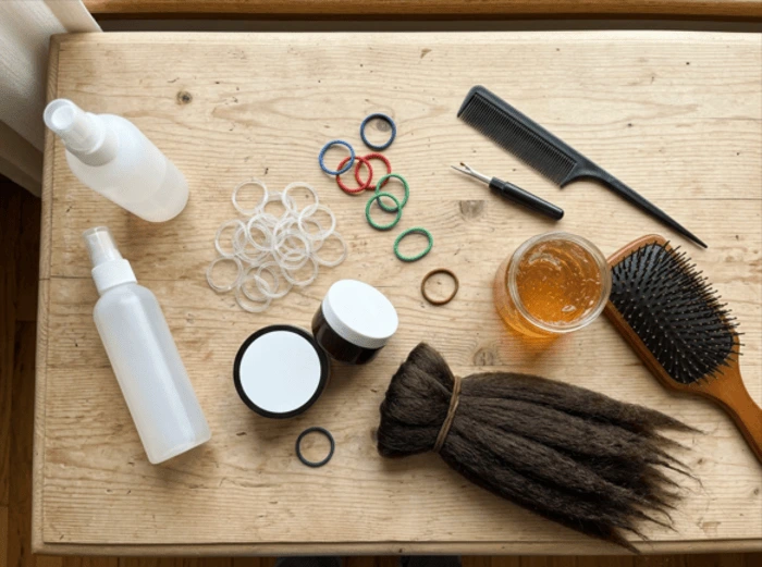 Hair elastics, edge control and styling tools for bubble braids
