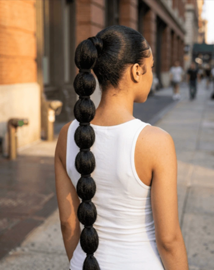 Jumbo bubble braids made with braiding hair extensions
